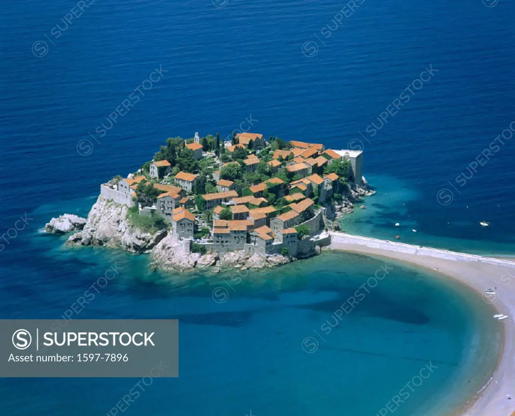 10646749, village, in sea, coast, Montenegro, Sveti Stefan, overview,