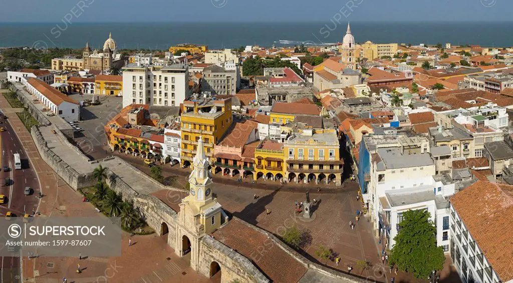 view, Old Town, Puerta del Reloj, Colonial Quarter, Cartagena, Department Bolivar, Colombia, South America