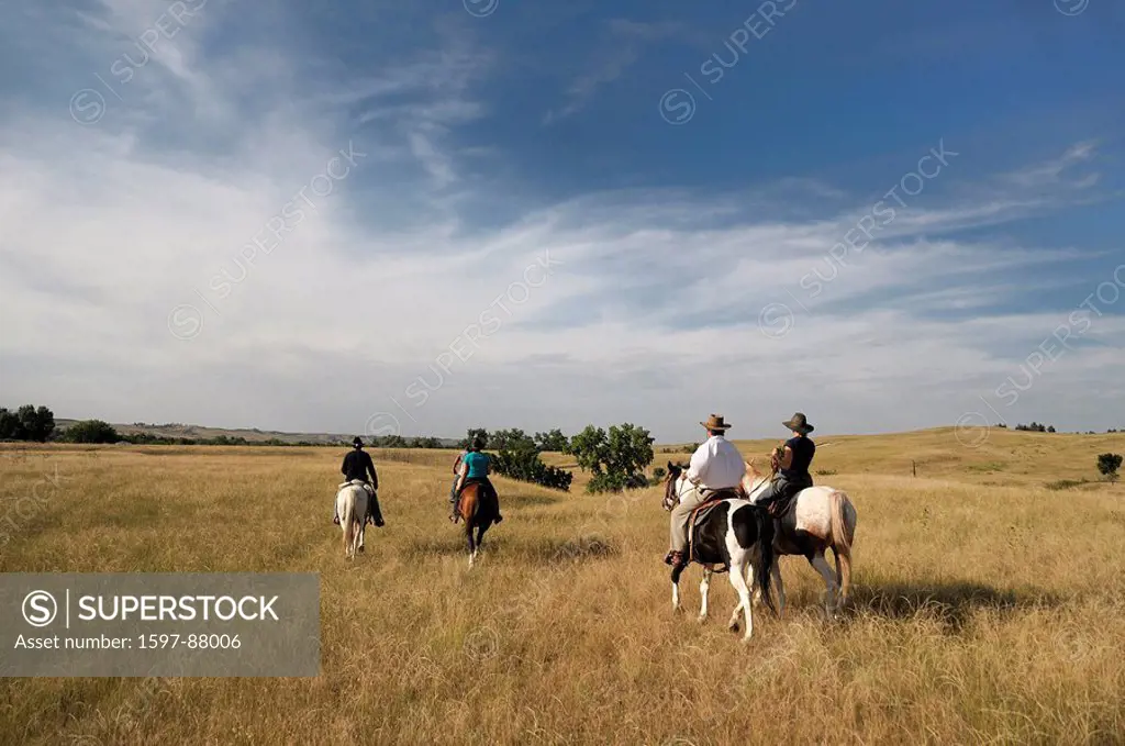 Horseback riding, Pine Ridge, Pine Ridge Indian Reservation, South Dakota, USA