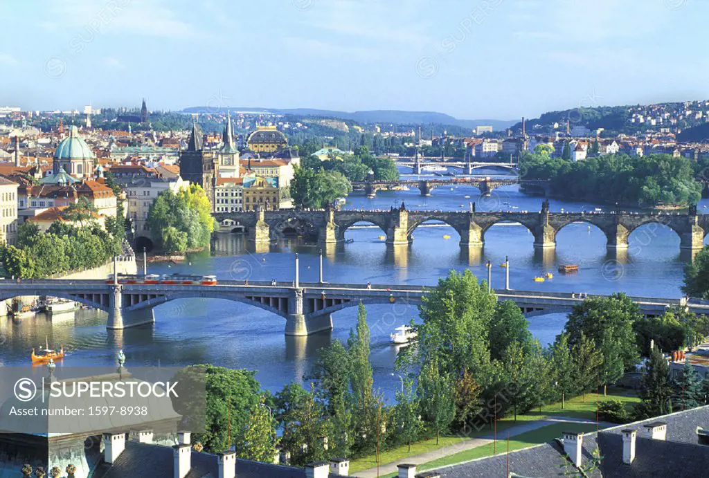 10649822, bridges, river, flow, Charles bridge, Moldavia, Prague, town, city, Czechia, Europe, overview,