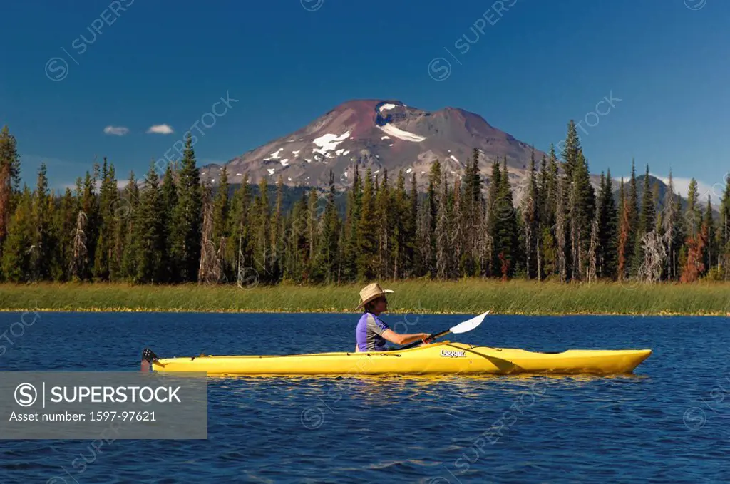 USA, America, United States, North America, Oregon, Hosmer Lake, Central Oregon, Cascade Mountains, Bend, Kayak, Boat,