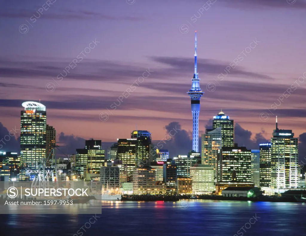 10652491, Auckland, coast, sea, night, at night, New Zealand, north island, skyline, tower, rook,
