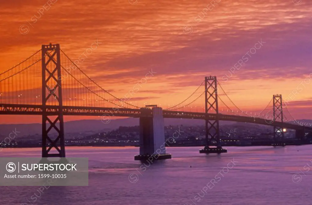 Sunset on the Bay Bridge to San Francisco from Treasure Island, California