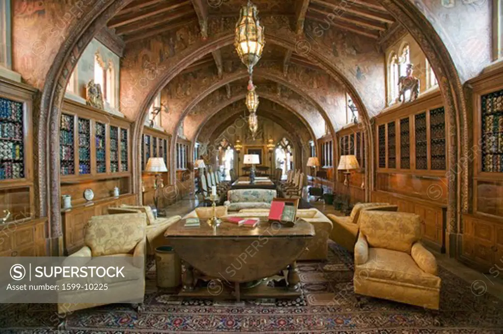 Gothic library of Hearst Castle, 'America's Castle,' San Simeon, Central California Coast