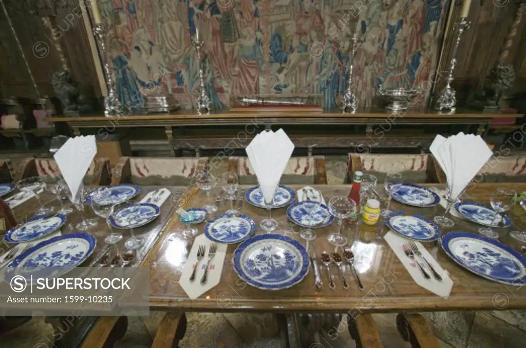 Dining Room and table settings at Hearst Castle, 'America's Castle,' San Simeon, California