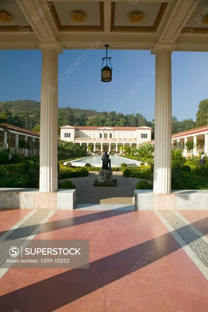 Colonnade and long pool of the Getty Villa, Malibu Villa of the J. Paul Getty Museum in Los Angeles, California