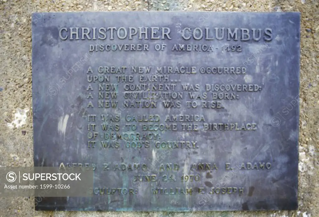Plaque to the Christopher Columbus statue, Denver, Colorado