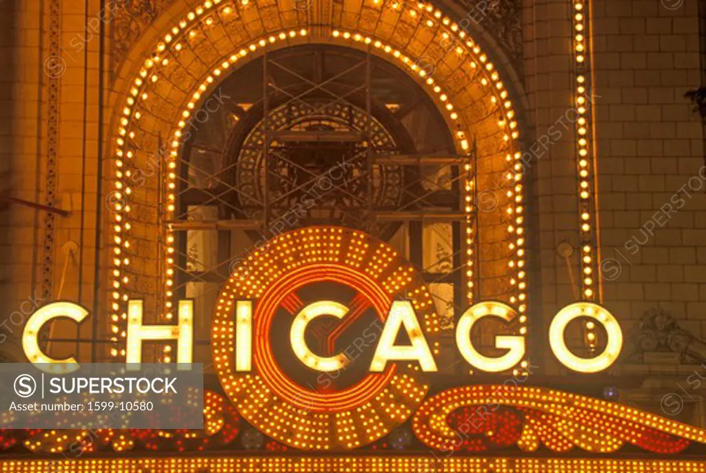 Detail of Neon Sign on Chicago Theater, Chicago, Illinois