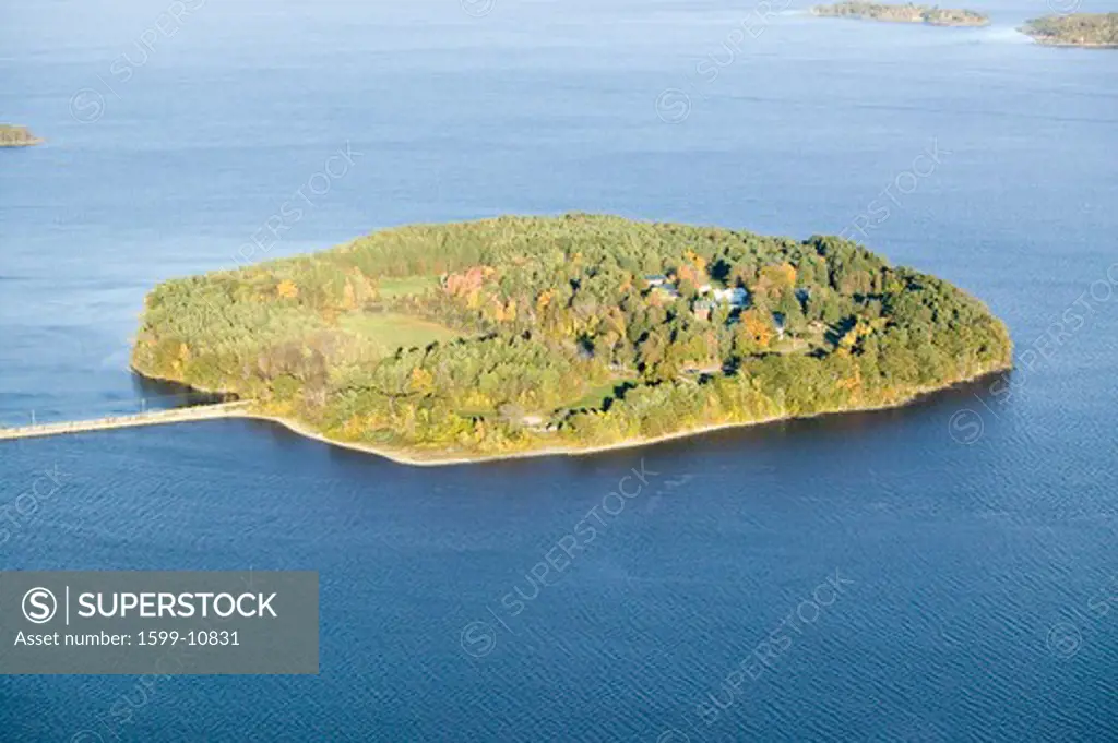 Aerial view of Casco Bay Islands off of Portland Maine