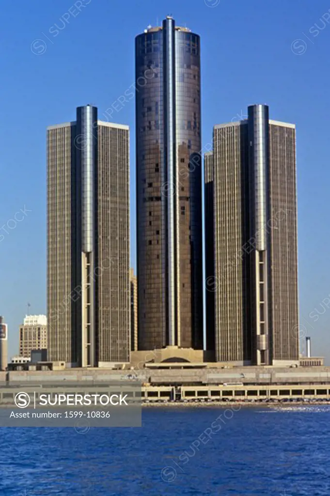 The Renaissance Center, a skyscraper office complex in downtown Detroit, Michigan