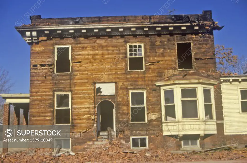 Decayed building in Detroit, MI slum
