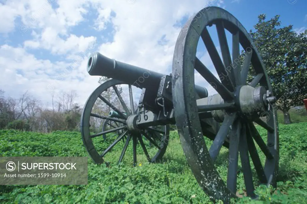 Civil War cannon on green grass at Vicksburg National Military Park, MS