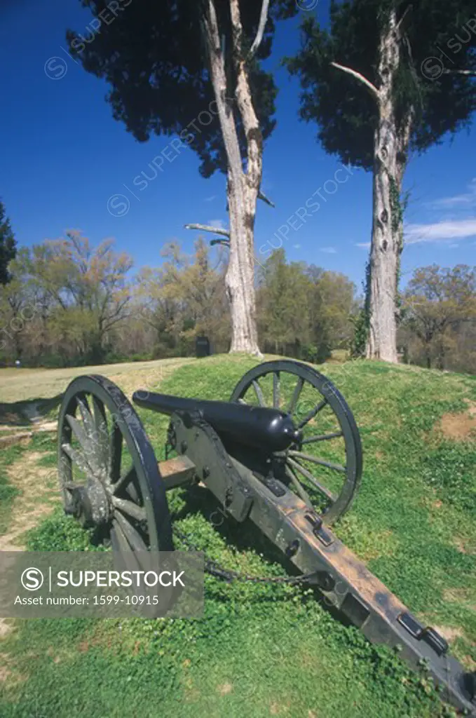 Civil War cannon on green grass at Vicksburg National Military Park, MS