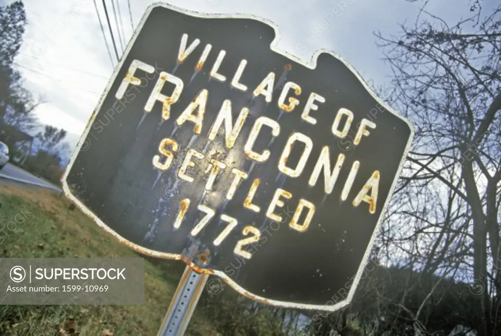 Village of Franconia sign, NH, settled in 1792
