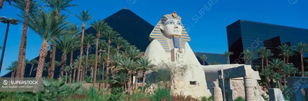 Panoramic view of Luxor Hotel with Pyramid and Sphinx, Casino in Las Vegas, NV