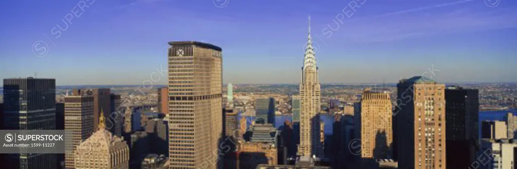 Panoramic aerial view of Chrysler Building and Met Life Building, Manhattan, NY skyline