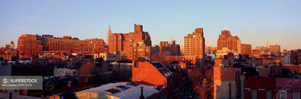 Panoramic view of lower east side of Manhattan, New York City, New York skyline near Greenwich Village