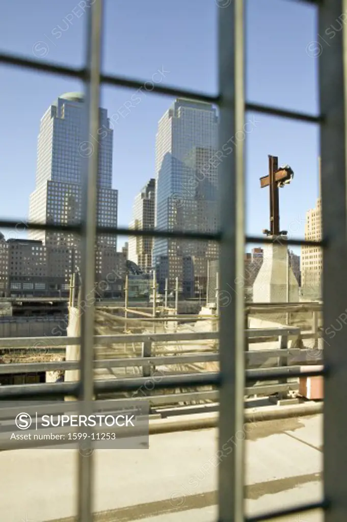Cross at World Trade Towers Memorial Site for September 11, 2001, New York City, NY