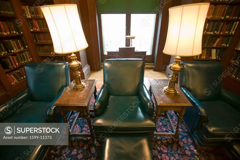 Three green chairs in library of Union League, Philadelphia, Pennsylvania