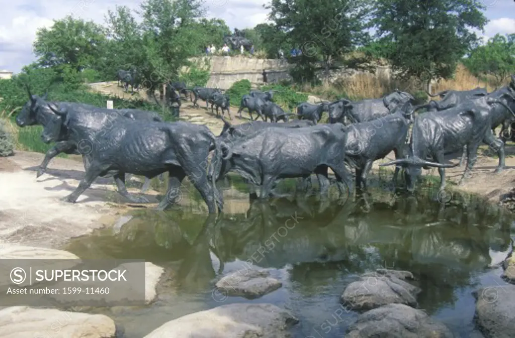 Longhorn cattle sculpture in Pioneer Plaza, Dallas TX