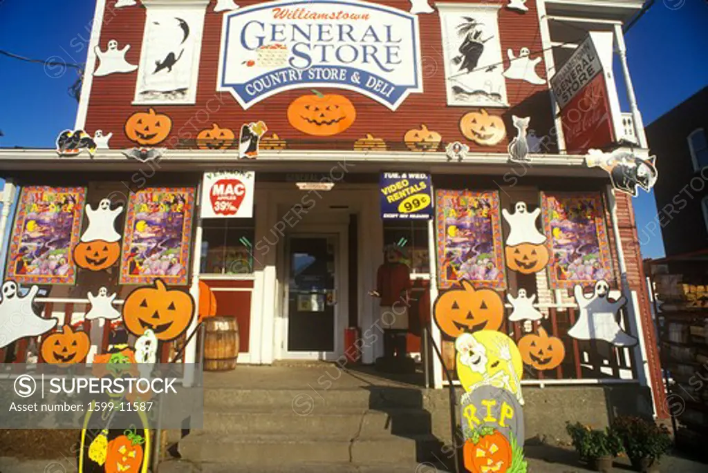 Country Store in Williamstown, VT covered with Halloween decorations