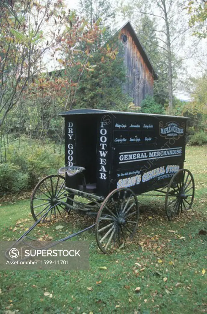 An antique horse drawn dry goods wagon, VT