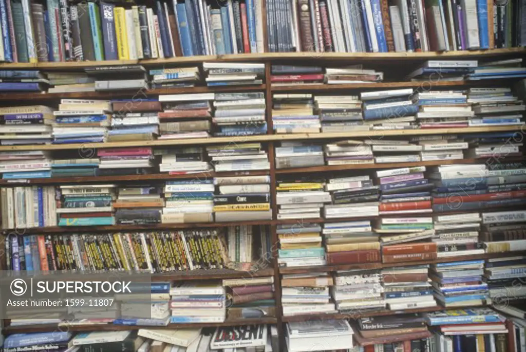 Shelves filled with paperback books