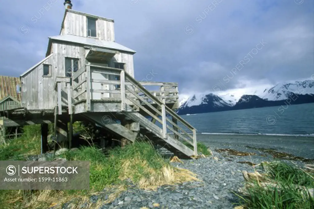 Home on stilts on water,  Seward, Alaska