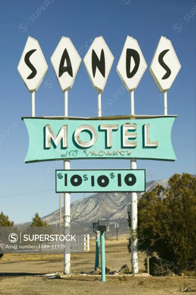 Sands Motel sign with RV Parking for $10, located at the intersection of Route 54 & 380 in Carrizozo, New Mexico