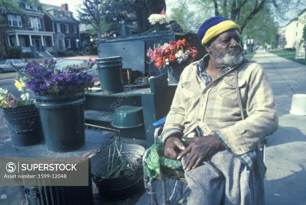 Handicapped African-American flower seller in Richmond, VA