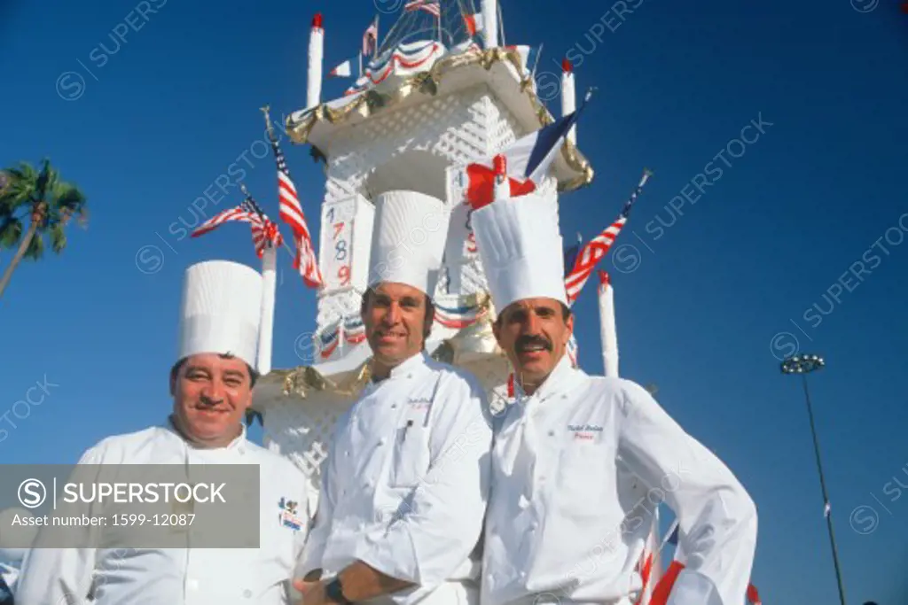 Three chefs at the French Revolution Bicentennial Celebration, Hollywood Park, CA