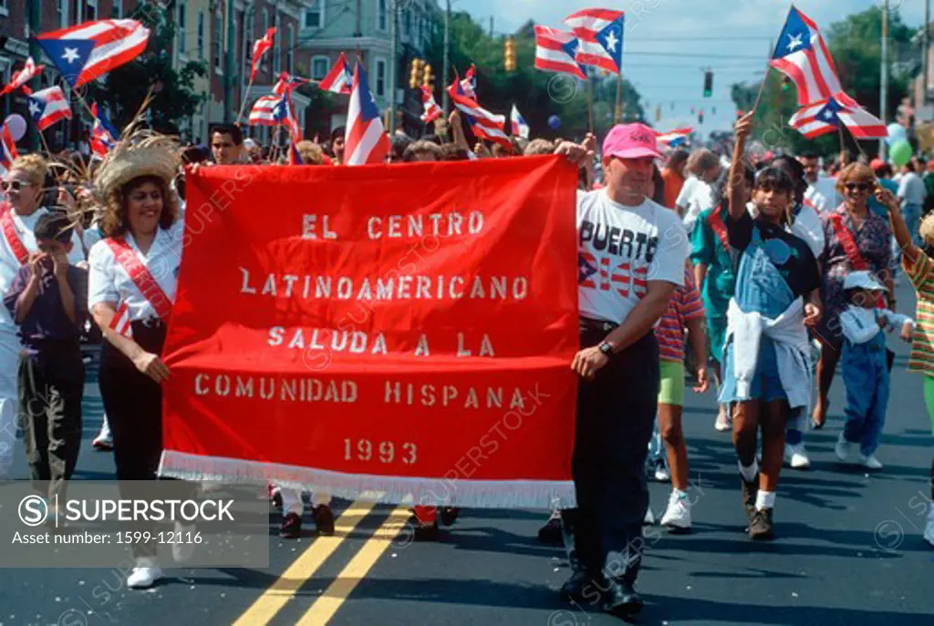 Puerto Ricans marching in a parade, Wilmington, DE