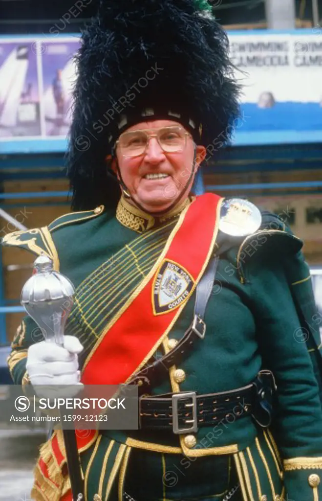 The Drum Major for the St. Patrick's Day Parade, NY City