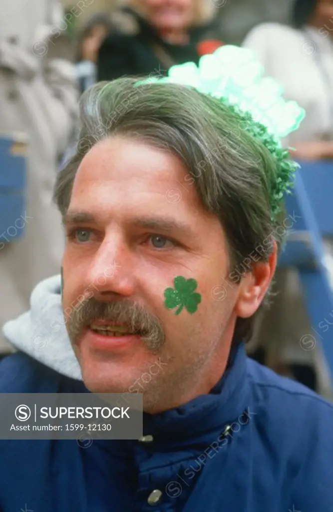 A man enjoying the 1987 St. Patrick's Day Parade, NY City