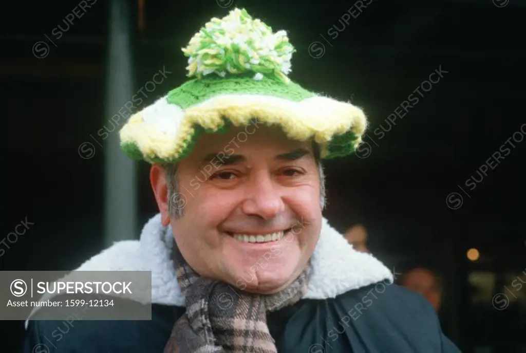 A man wearing a tam-o'-shanter at the 1987 St. Patrick's Day Parade, NY City
