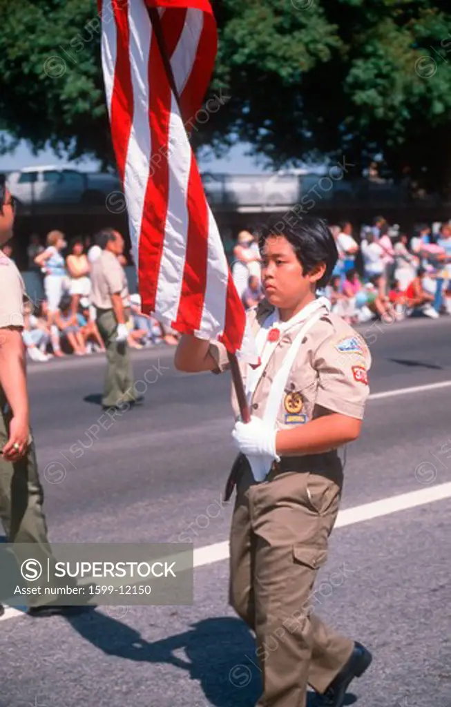 Japanese-American Boy Scout a the 49th Nisei Week Parade in Little Tokyo, Los Angeles, CA