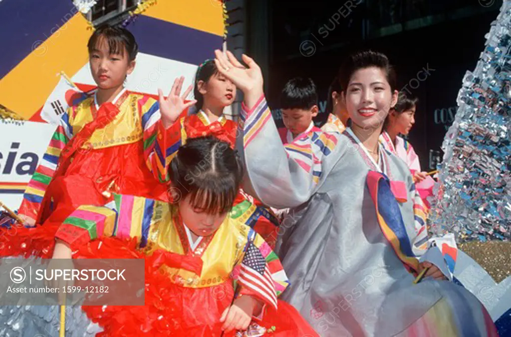 Korean-American on a float at the Korean Day Parade on lower Broadway, NY City 