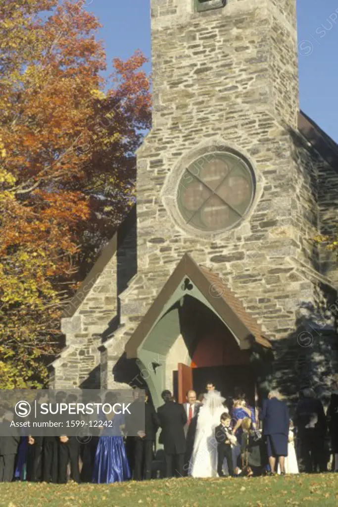 A wedding party in front of Trinity Parish Church, Route 169, CT