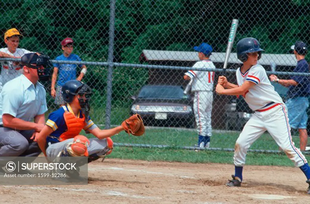 A Youth League baseball player batting, Hebron, CT