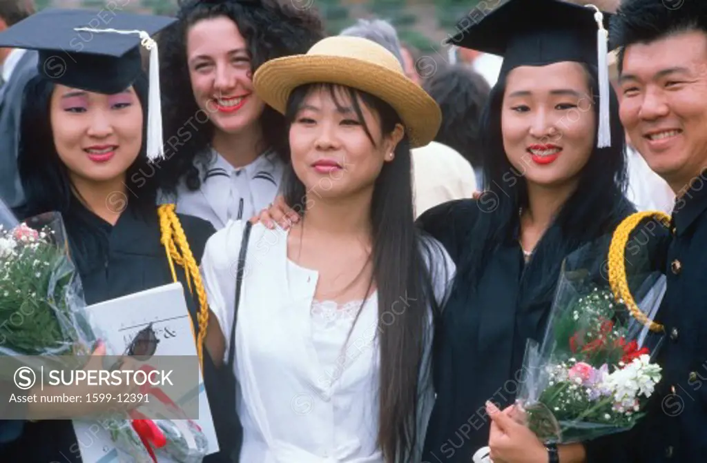 Asian-American family celebrating a college graduation, Los Angeles, CA