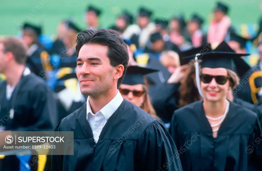 Graduating class walking towards their ceremony, UCLA, Los Angeles, CA