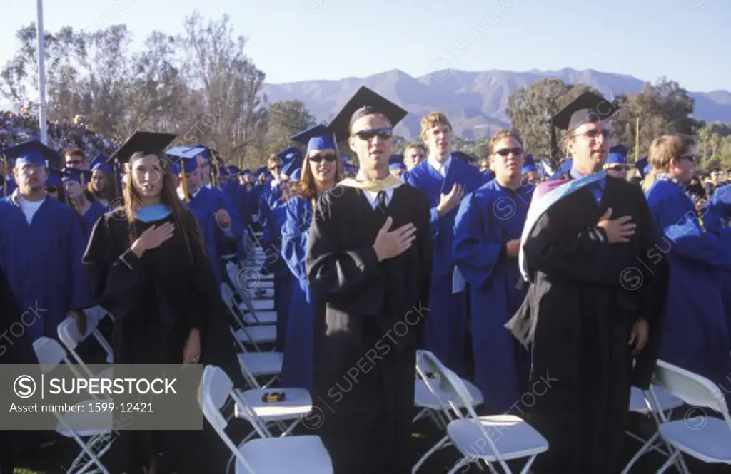 High school graduates recite the pledge of allegience, Nordhoff High School, Ojai, CA