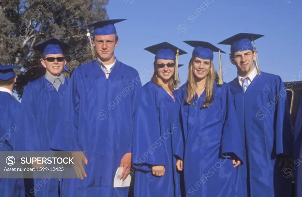 High school graduates pose after their commencement ceremony, Nordhoff High School, Ojai, CA