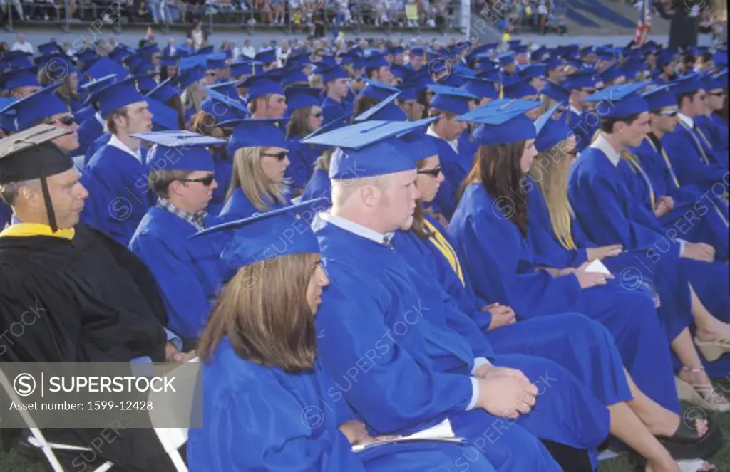 High school graduates at their commencement ceremony, Nordhoff High School, Ojai, CA