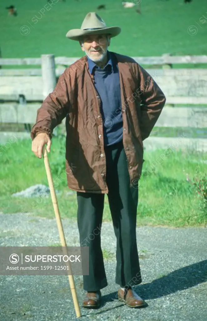 A retired cattle rancher with a cane, Ophir, OR