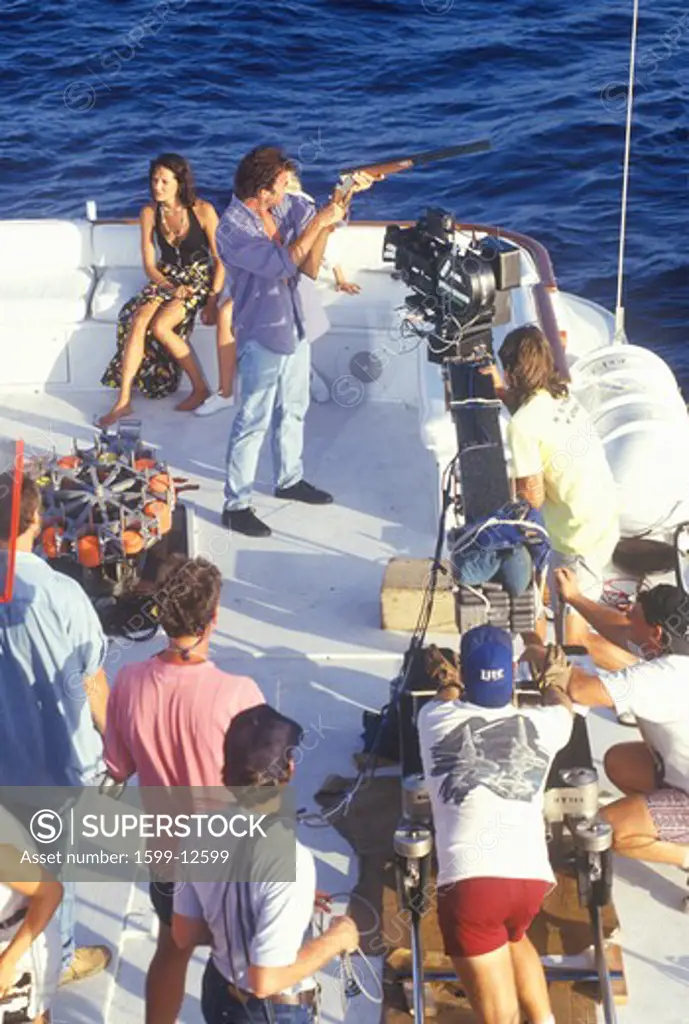 Party on boat scene from set of 'Temptation', feature film, Miami, FL