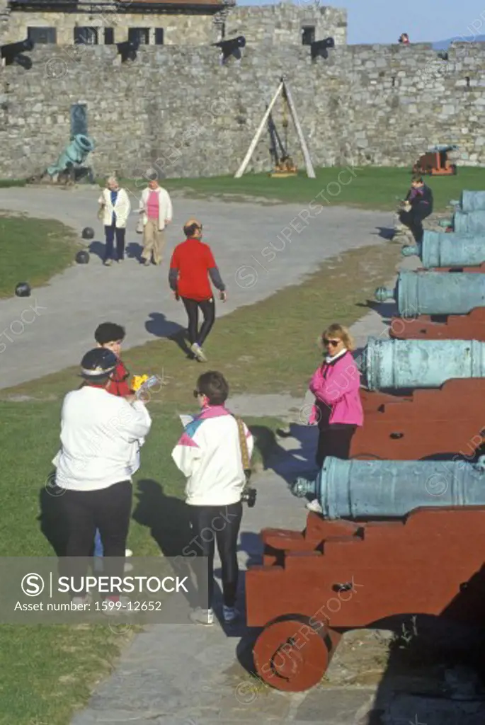Tourists and cannons inside Fort Ticonderoga, Lake Champlain, New York