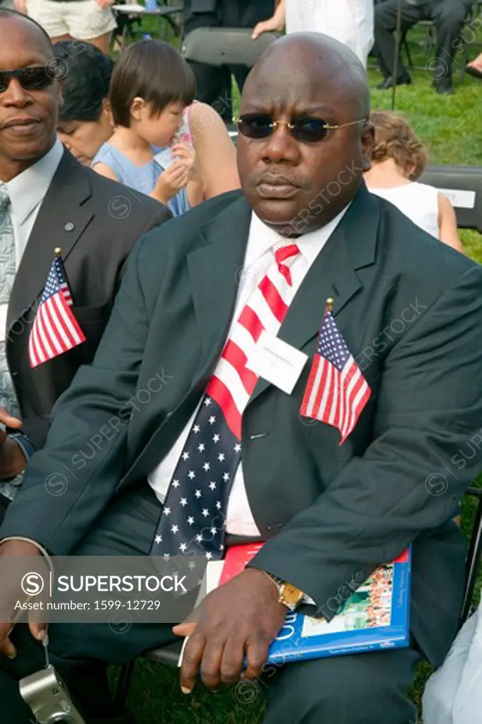 Liberian immigrant and 76 new American citizens at Independence Day Naturalization Ceremony on July 4, 2005 at Thomas Jefferson's home, Monticello, Charlottesville, Virginia, on the anniversary of Jefferson's death day and the signing of the Declaration of Independence
