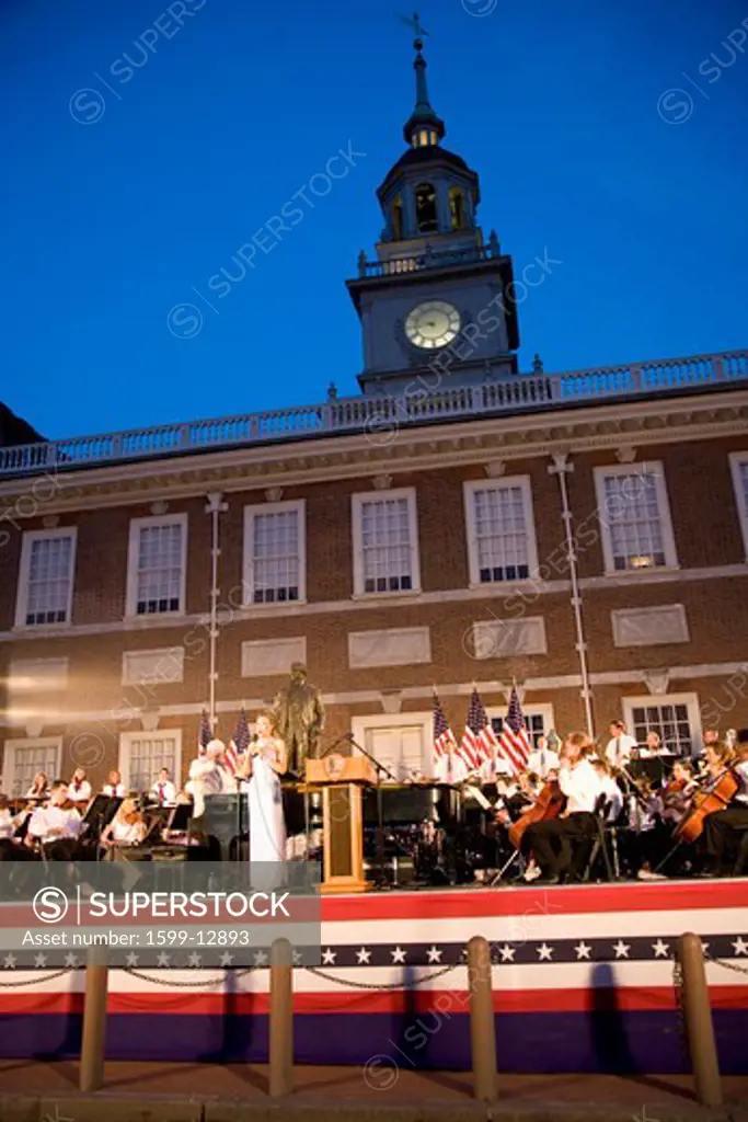 Peter Nero and the Philly Pops performing in front of historic Independence Hall, Philadelphia, Pennsylvania on July 3, 2011