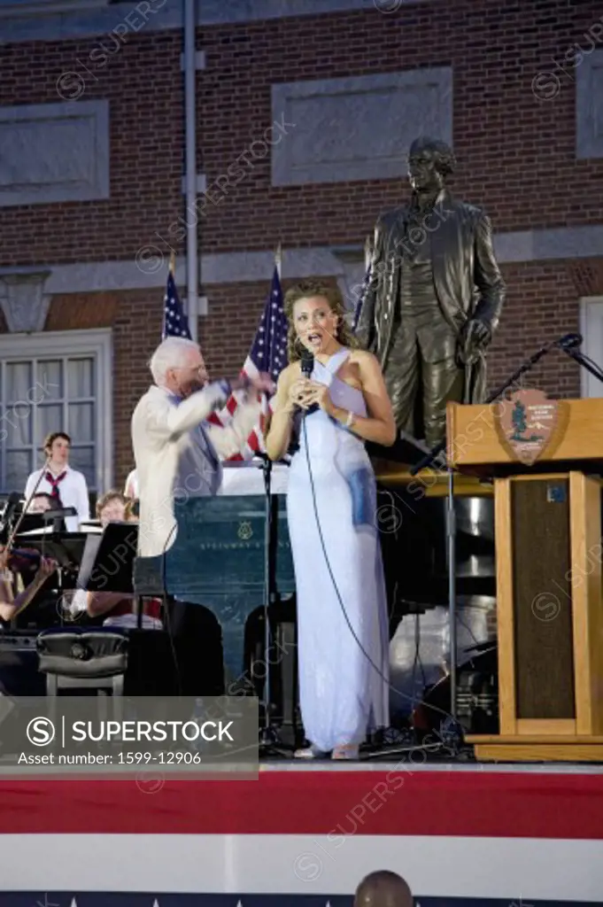 Female vocalist performing with Peter Nero and the Philly Pops at historic Independence Hall, Philadelphia, Pennsylvania on July 3, 2008